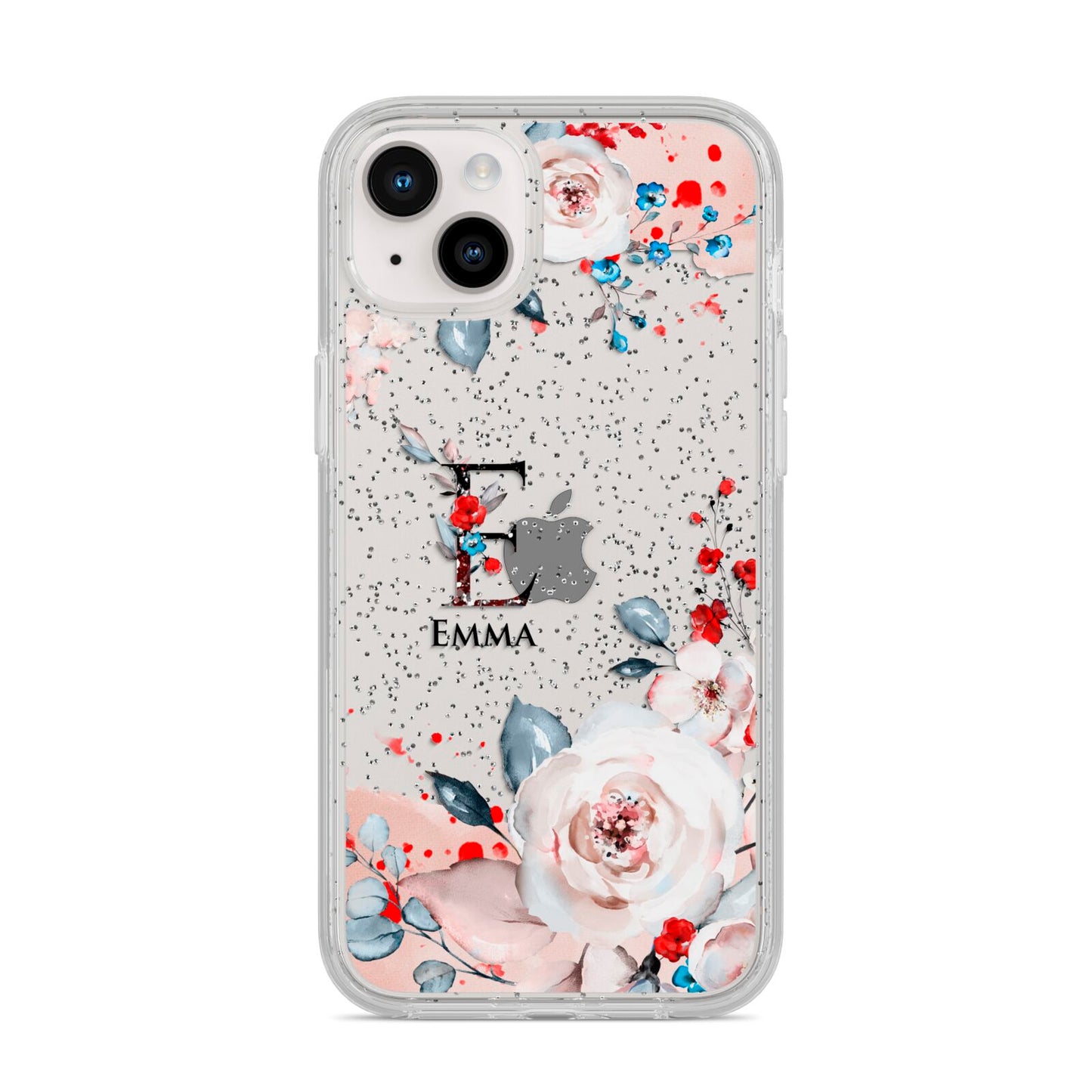 Monogrammed Roses Floral Wreath iPhone 14 Plus Glitter Tough Case Starlight