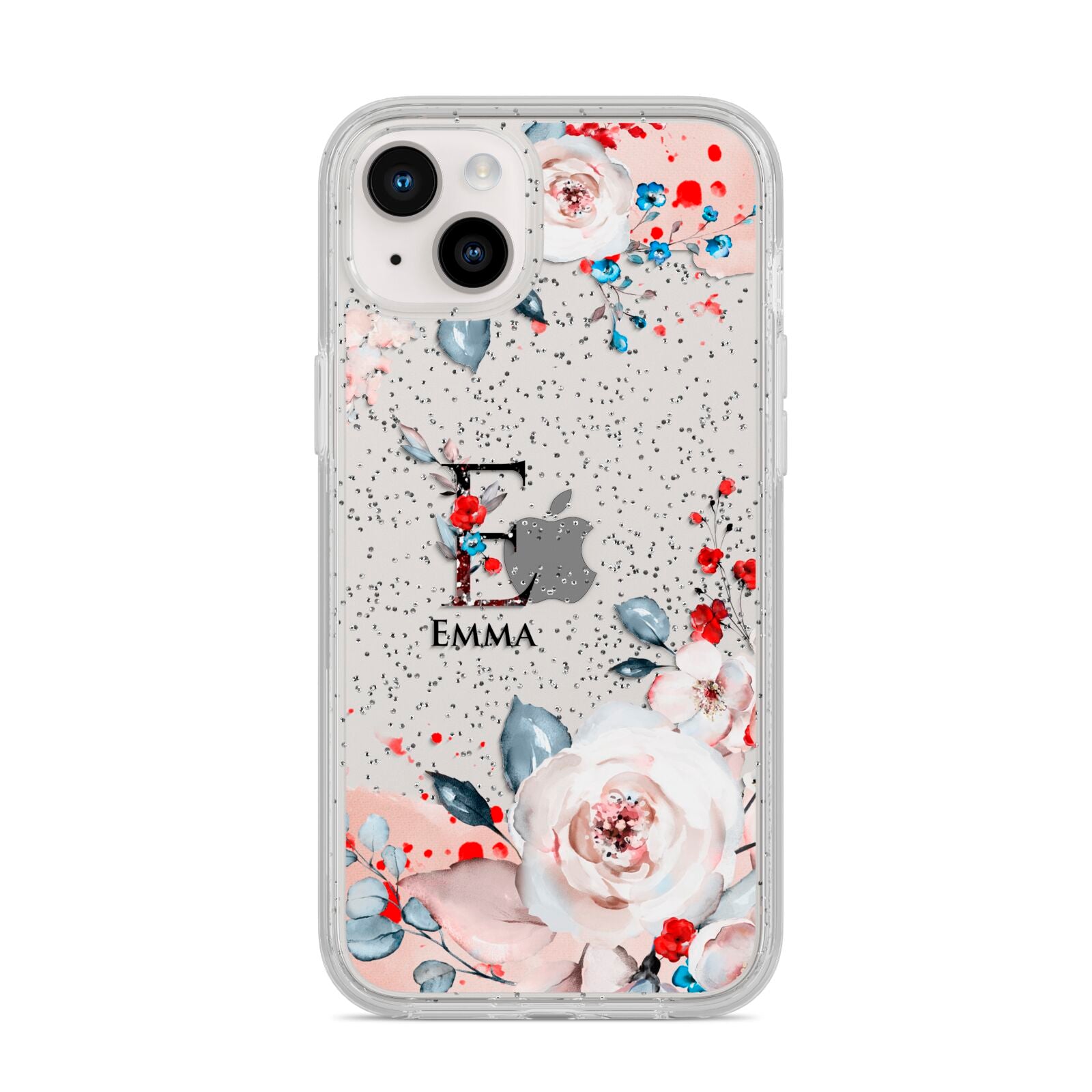 Monogrammed Roses Floral Wreath iPhone 14 Plus Glitter Tough Case Starlight