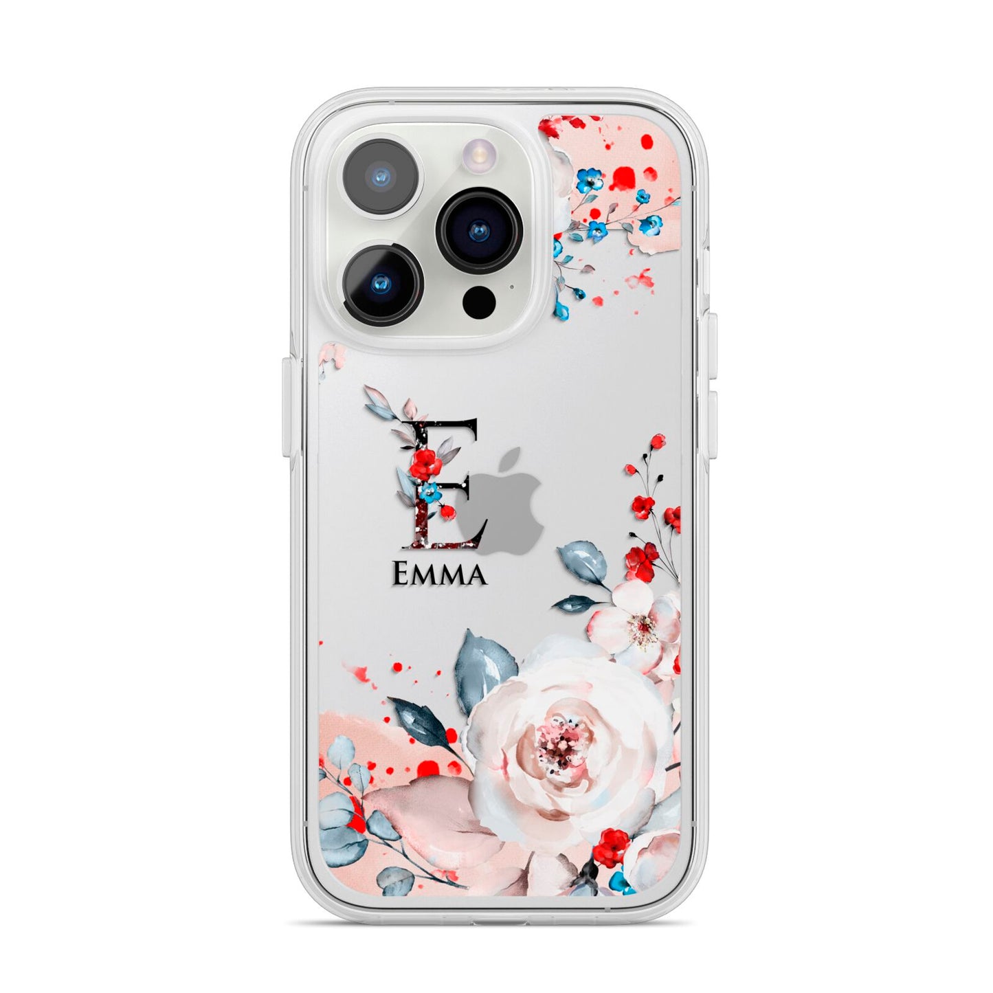 Monogrammed Roses Floral Wreath iPhone 14 Pro Clear Tough Case Silver