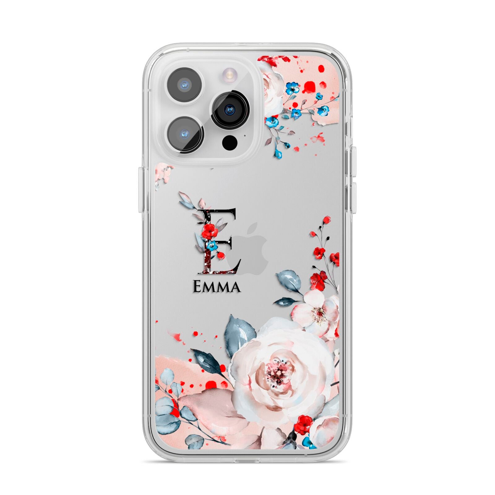 Monogrammed Roses Floral Wreath iPhone 14 Pro Max Clear Tough Case Silver