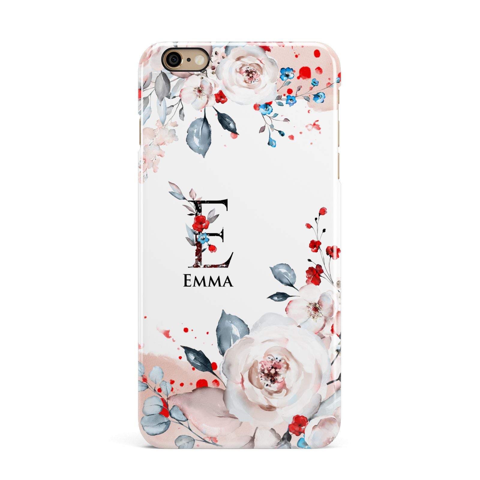 Monogrammed Roses Floral Wreath iPhone 6 Plus 3D Snap Case on Gold Phone