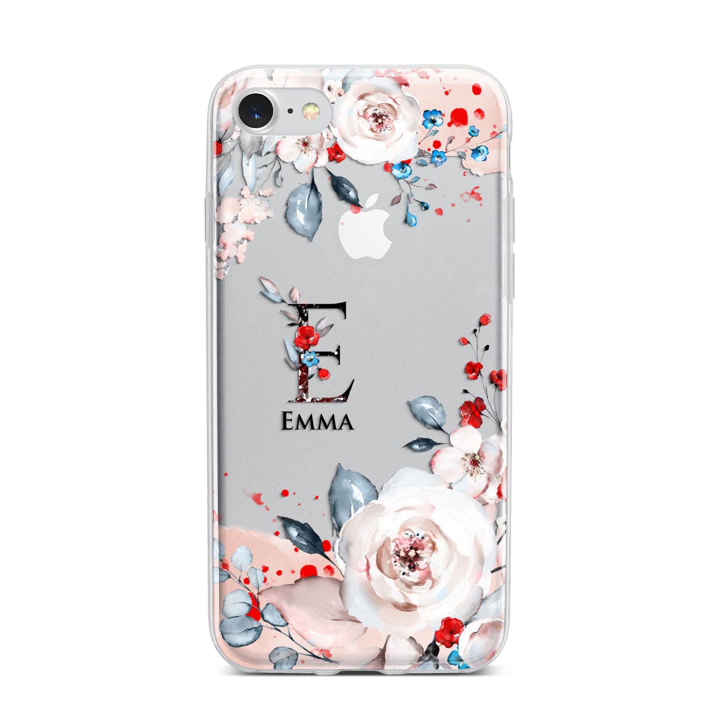 Monogrammed Roses Floral Wreath iPhone 7 Bumper Case on Silver iPhone