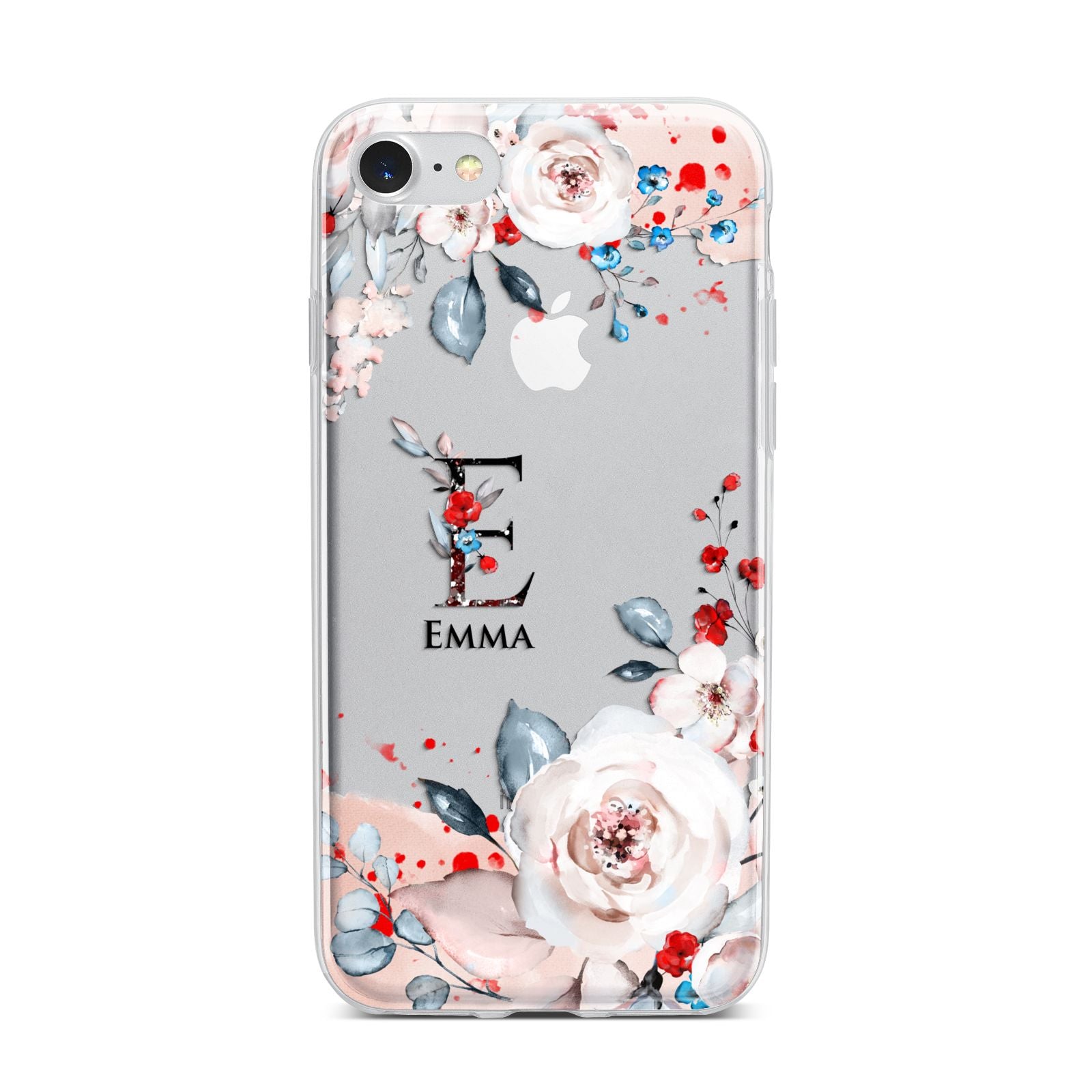 Monogrammed Roses Floral Wreath iPhone 7 Bumper Case on Silver iPhone