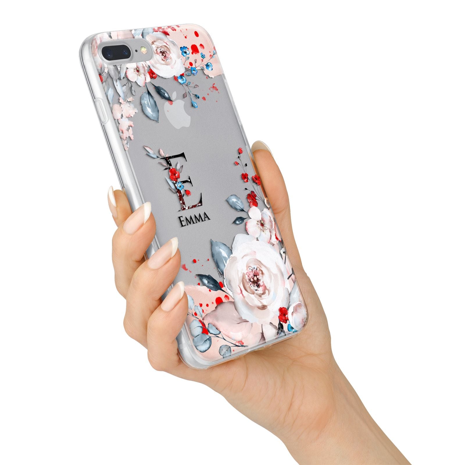 Monogrammed Roses Floral Wreath iPhone 7 Plus Bumper Case on Silver iPhone Alternative Image