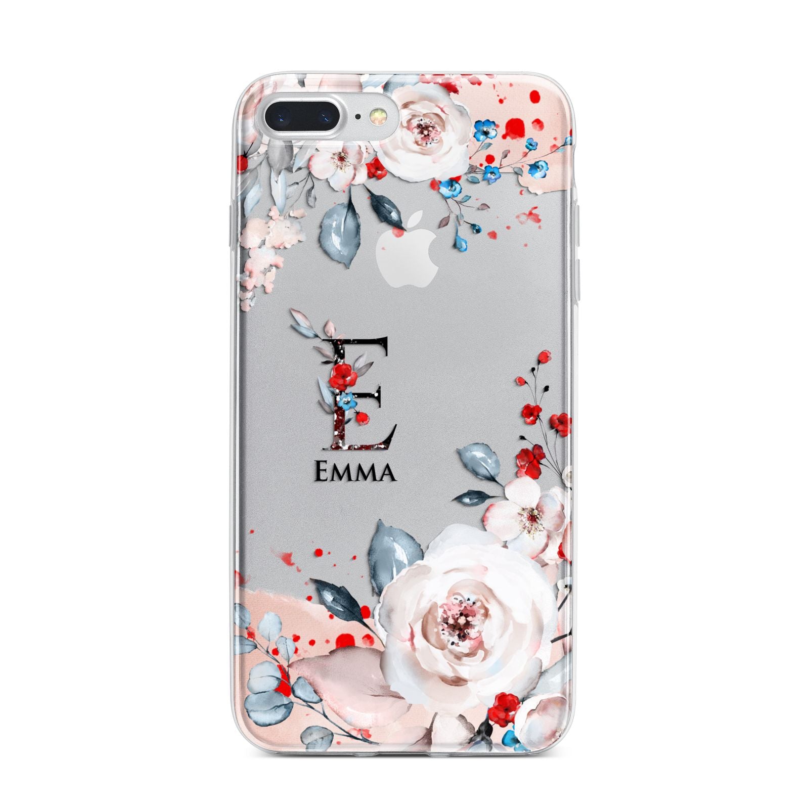 Monogrammed Roses Floral Wreath iPhone 7 Plus Bumper Case on Silver iPhone