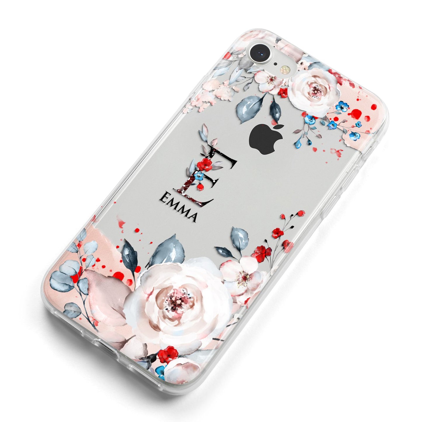 Monogrammed Roses Floral Wreath iPhone 8 Bumper Case on Silver iPhone Alternative Image