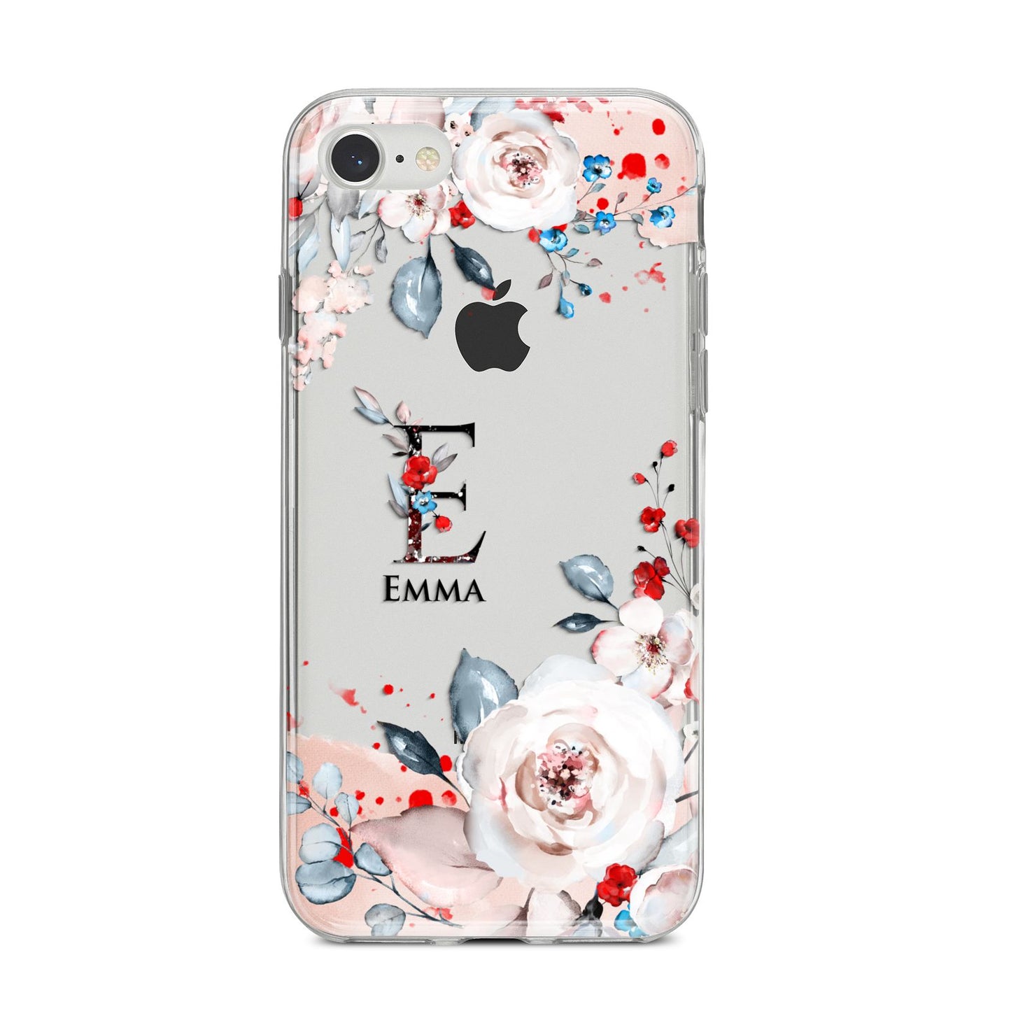 Monogrammed Roses Floral Wreath iPhone 8 Bumper Case on Silver iPhone