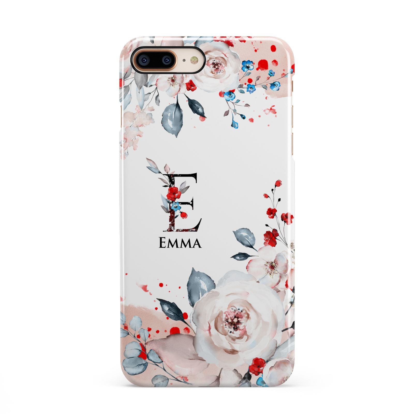 Monogrammed Roses Floral Wreath iPhone 8 Plus 3D Snap Case on Gold Phone