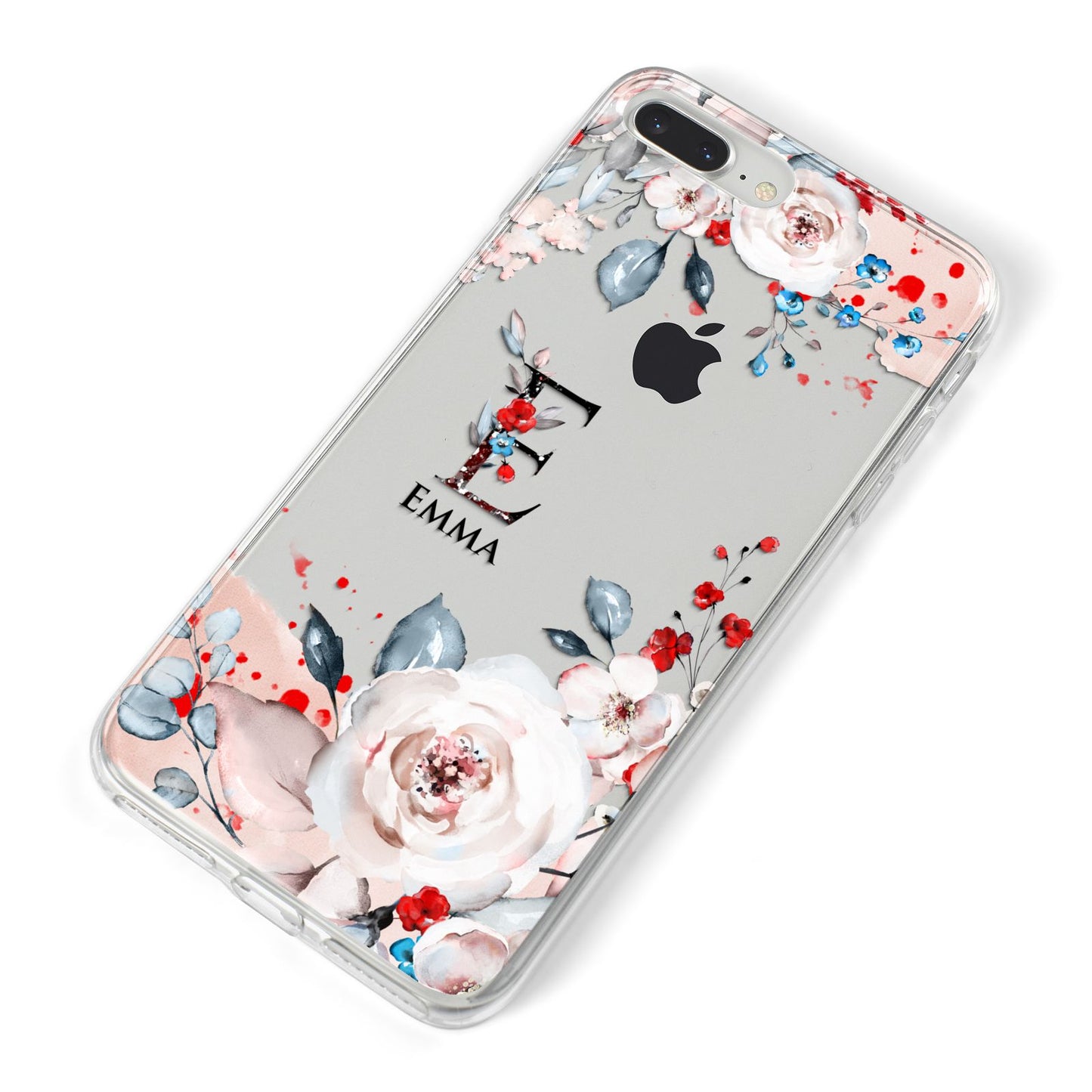 Monogrammed Roses Floral Wreath iPhone 8 Plus Bumper Case on Silver iPhone Alternative Image