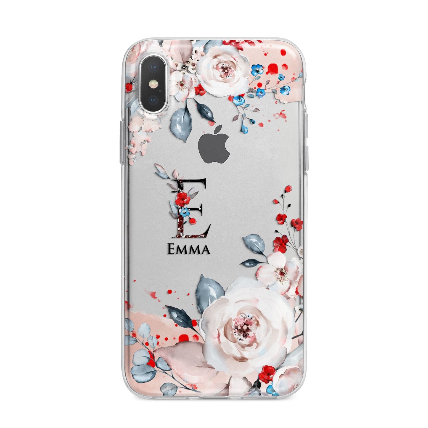 Monogrammed Roses Floral Wreath iPhone X Bumper Case on Silver iPhone Alternative Image 1