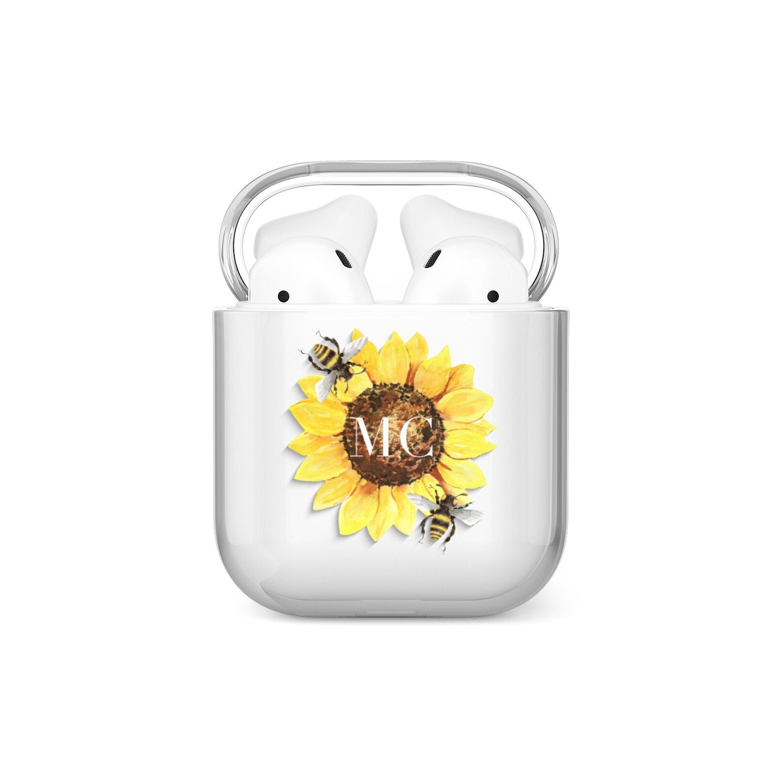 Monogrammed Sunflower with Little Bees AirPods Case