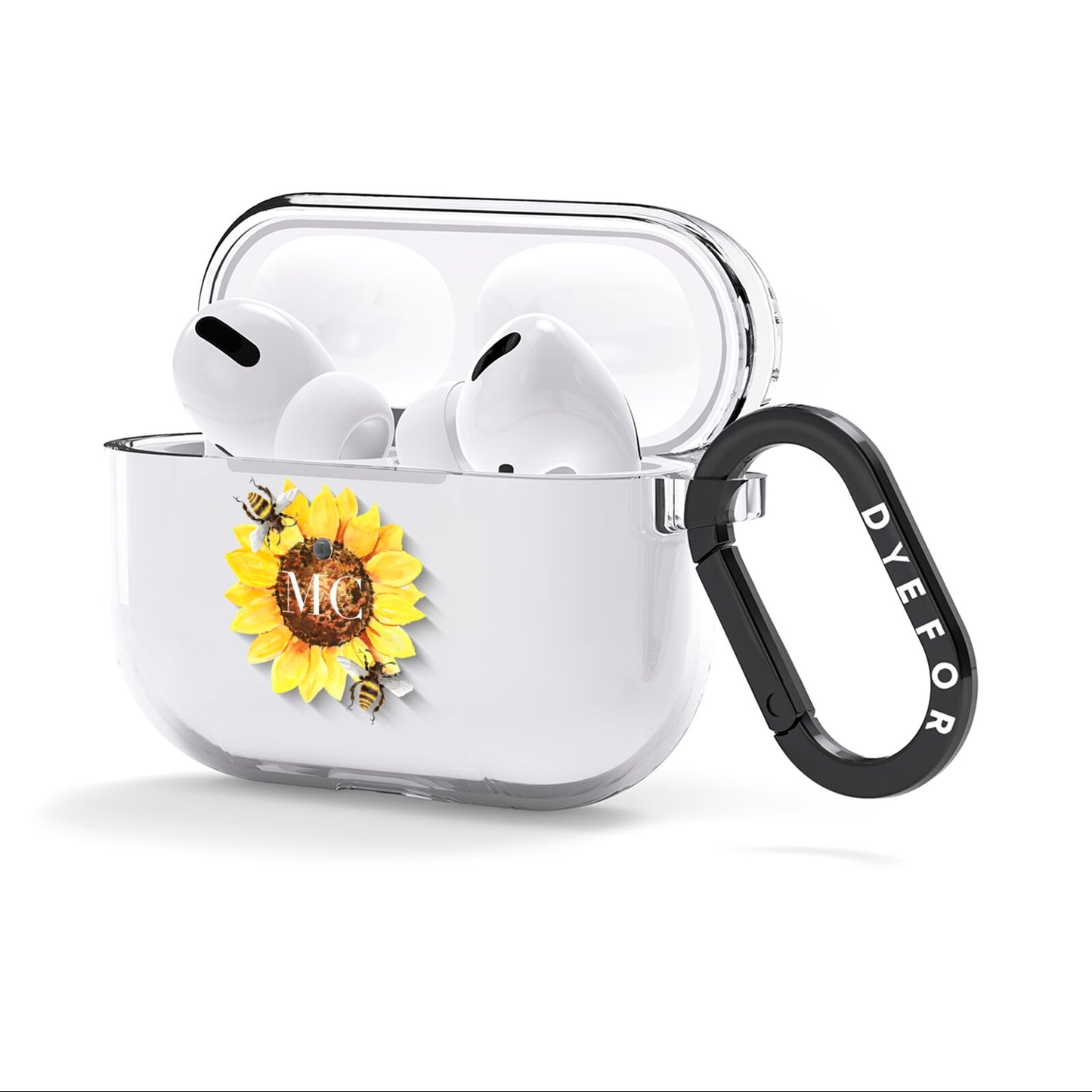 Monogrammed Sunflower with Little Bees AirPods Clear Case 3rd Gen Side Image
