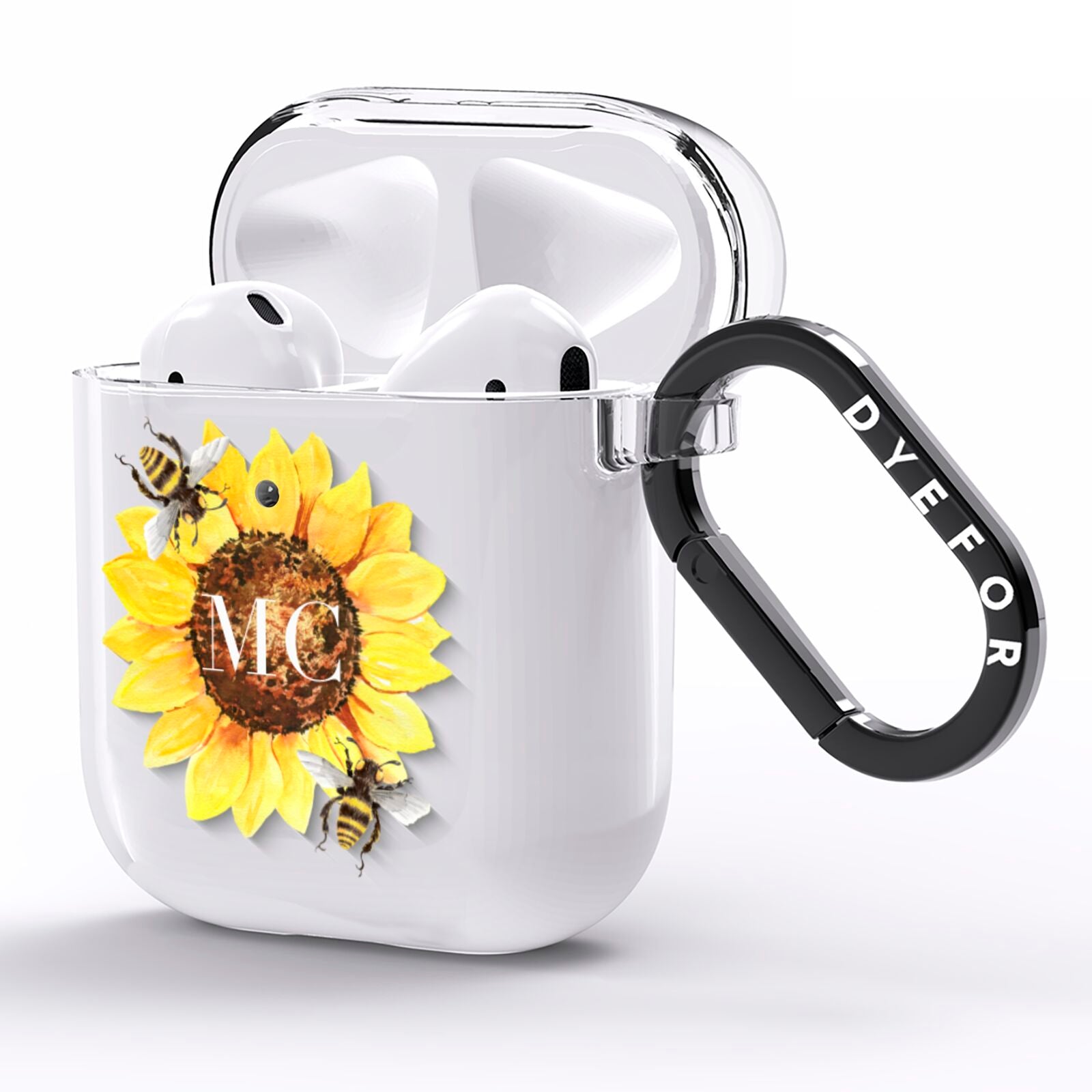 Monogrammed Sunflower with Little Bees AirPods Clear Case Side Image