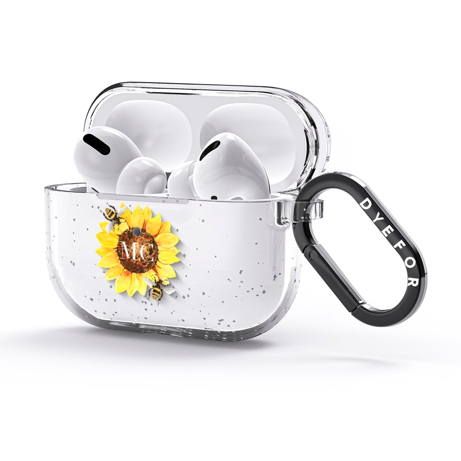 Monogrammed Sunflower with Little Bees AirPods Glitter Case 3rd Gen Side Image