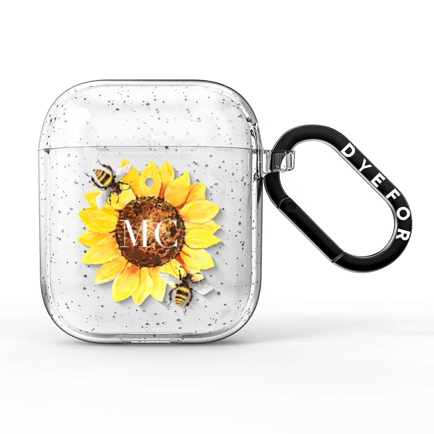 Monogrammed Sunflower with Little Bees AirPods Glitter Case