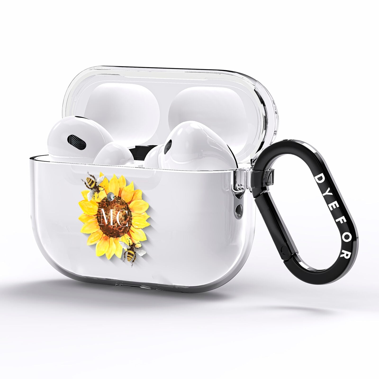 Monogrammed Sunflower with Little Bees AirPods Pro Clear Case Side Image