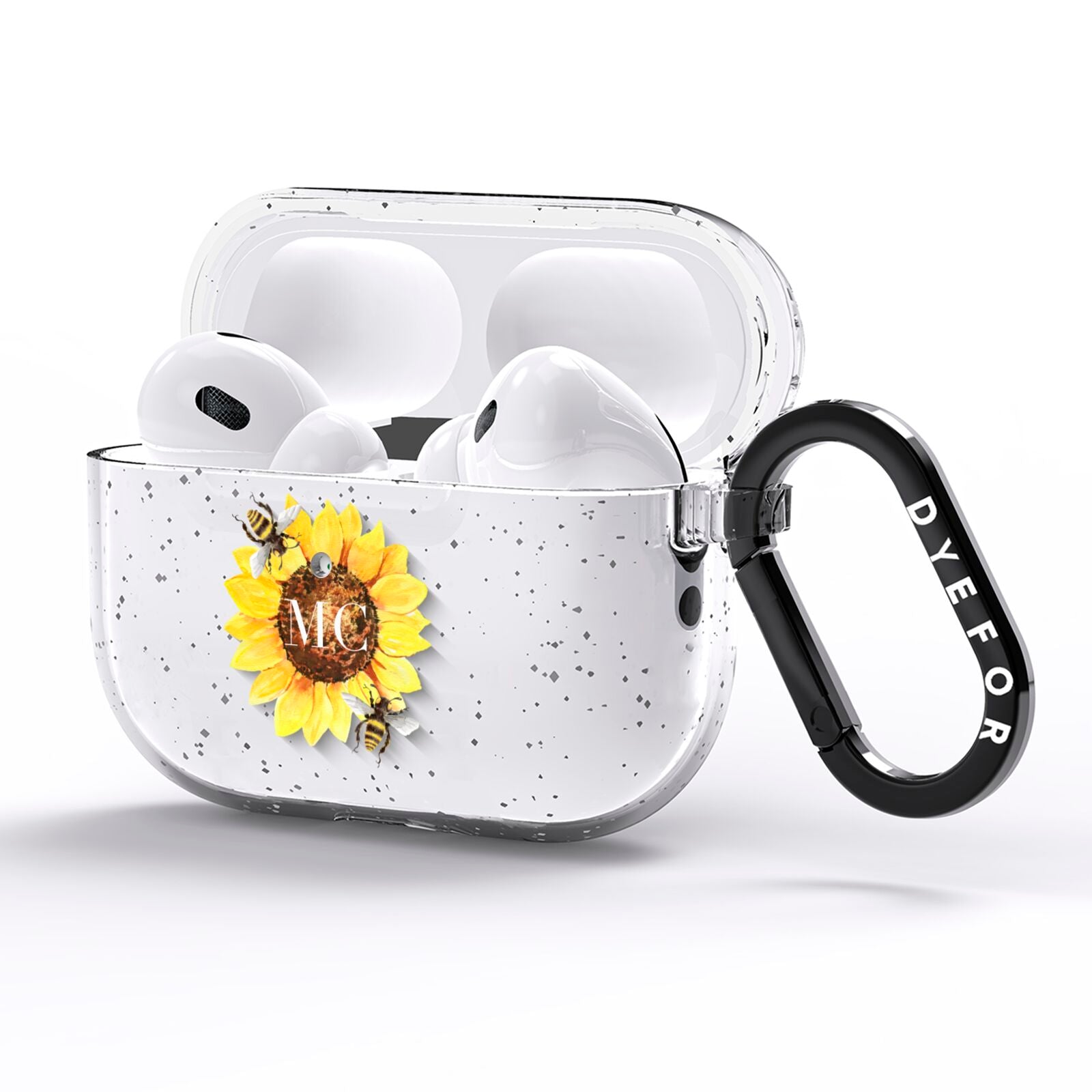 Monogrammed Sunflower with Little Bees AirPods Pro Glitter Case Side Image