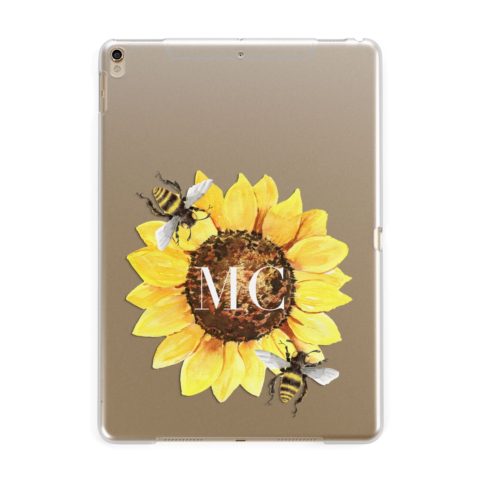 Monogrammed Sunflower with Little Bees Apple iPad Gold Case