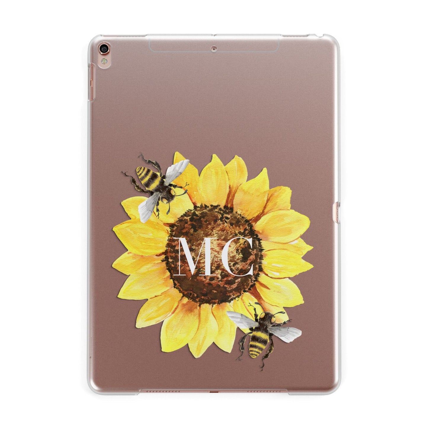 Monogrammed Sunflower with Little Bees Apple iPad Rose Gold Case