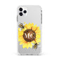Monogrammed Sunflower with Little Bees Apple iPhone 11 Pro Max in Silver with White Impact Case