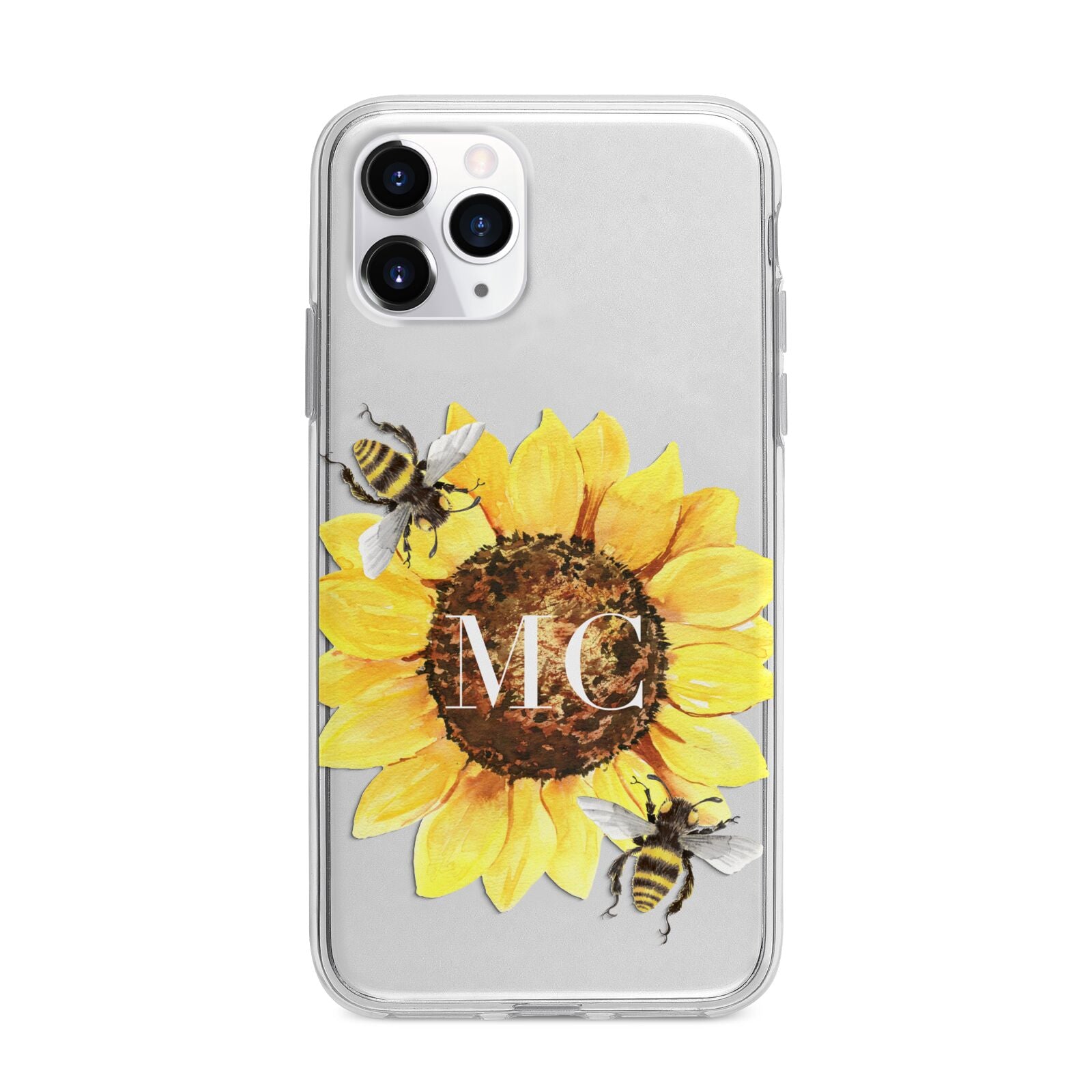 Monogrammed Sunflower with Little Bees Apple iPhone 11 Pro in Silver with Bumper Case