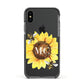 Monogrammed Sunflower with Little Bees Apple iPhone Xs Impact Case Black Edge on Black Phone