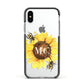 Monogrammed Sunflower with Little Bees Apple iPhone Xs Impact Case Black Edge on Silver Phone