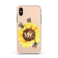 Monogrammed Sunflower with Little Bees Apple iPhone Xs Impact Case Pink Edge on Gold Phone
