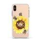 Monogrammed Sunflower with Little Bees Apple iPhone Xs Impact Case White Edge on Gold Phone