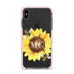 Monogrammed Sunflower with Little Bees Apple iPhone Xs Max Impact Case Pink Edge on Black Phone