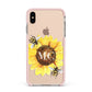 Monogrammed Sunflower with Little Bees Apple iPhone Xs Max Impact Case Pink Edge on Gold Phone
