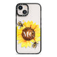 Monogrammed Sunflower with Little Bees iPhone 13 Black Impact Case on Silver phone