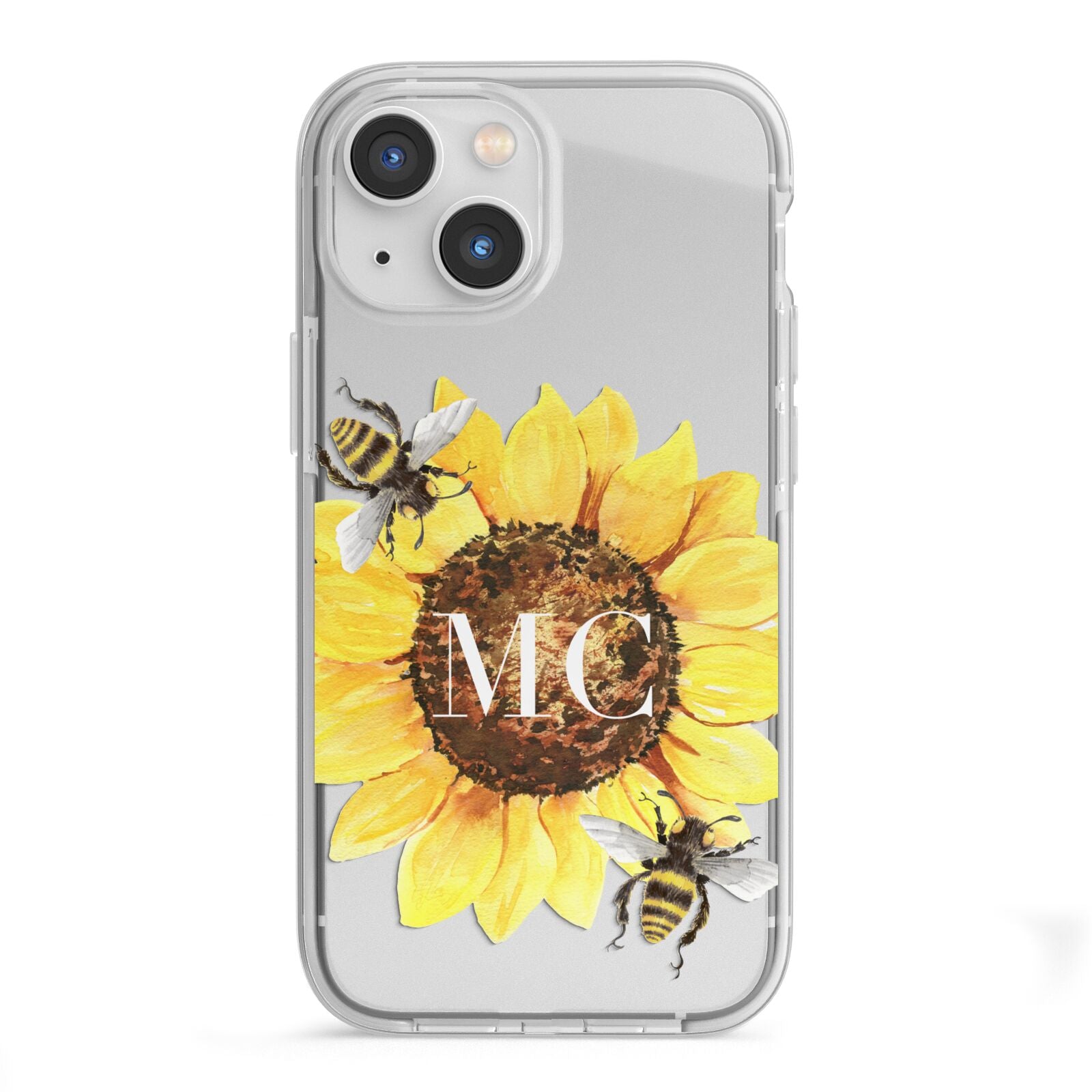 Monogrammed Sunflower with Little Bees iPhone 13 Mini TPU Impact Case with White Edges