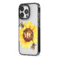 Monogrammed Sunflower with Little Bees iPhone 13 Pro Black Impact Case Side Angle on Silver phone