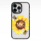 Monogrammed Sunflower with Little Bees iPhone 13 Pro Black Impact Case on Silver phone