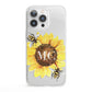 Monogrammed Sunflower with Little Bees iPhone 13 Pro Clear Bumper Case