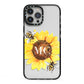 Monogrammed Sunflower with Little Bees iPhone 13 Pro Max Black Impact Case on Silver phone