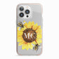 Monogrammed Sunflower with Little Bees iPhone 13 Pro TPU Impact Case with Pink Edges