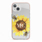 Monogrammed Sunflower with Little Bees iPhone 13 TPU Impact Case with Pink Edges