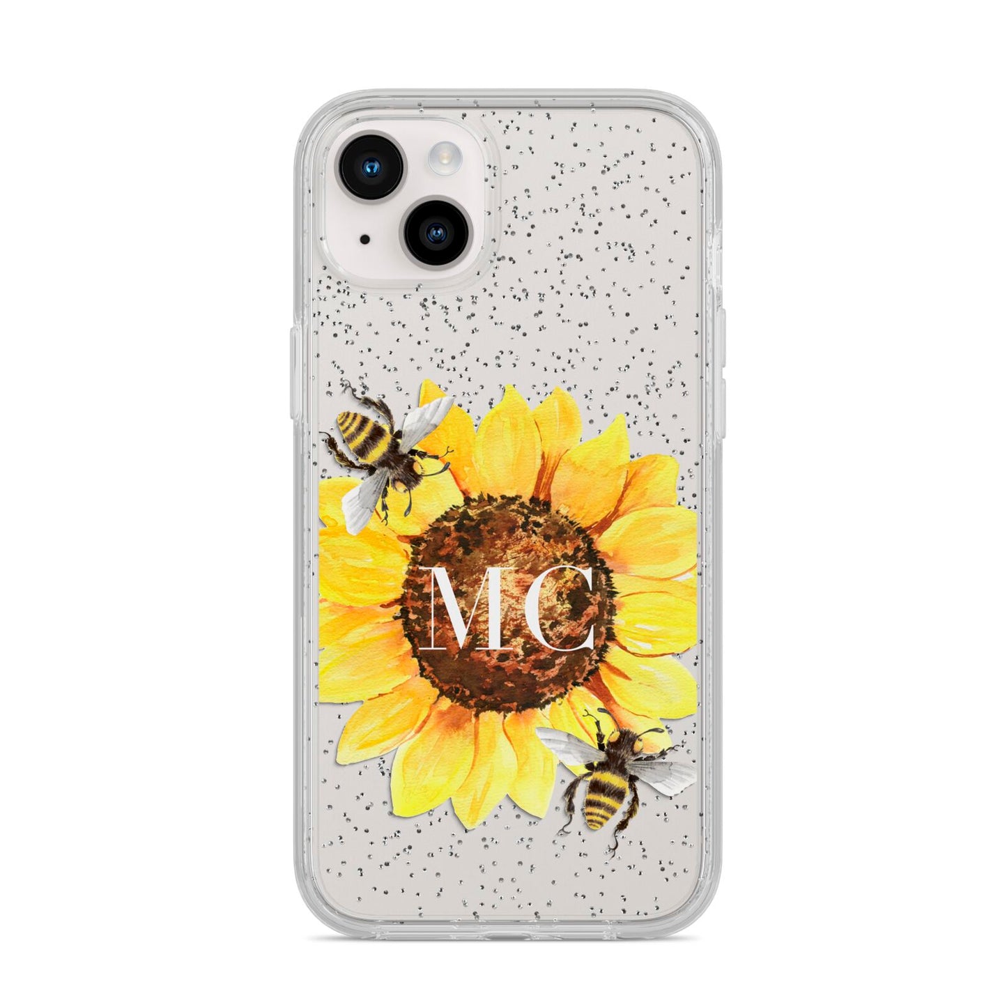 Monogrammed Sunflower with Little Bees iPhone 14 Plus Glitter Tough Case Starlight