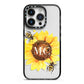 Monogrammed Sunflower with Little Bees iPhone 14 Pro Black Impact Case on Silver phone