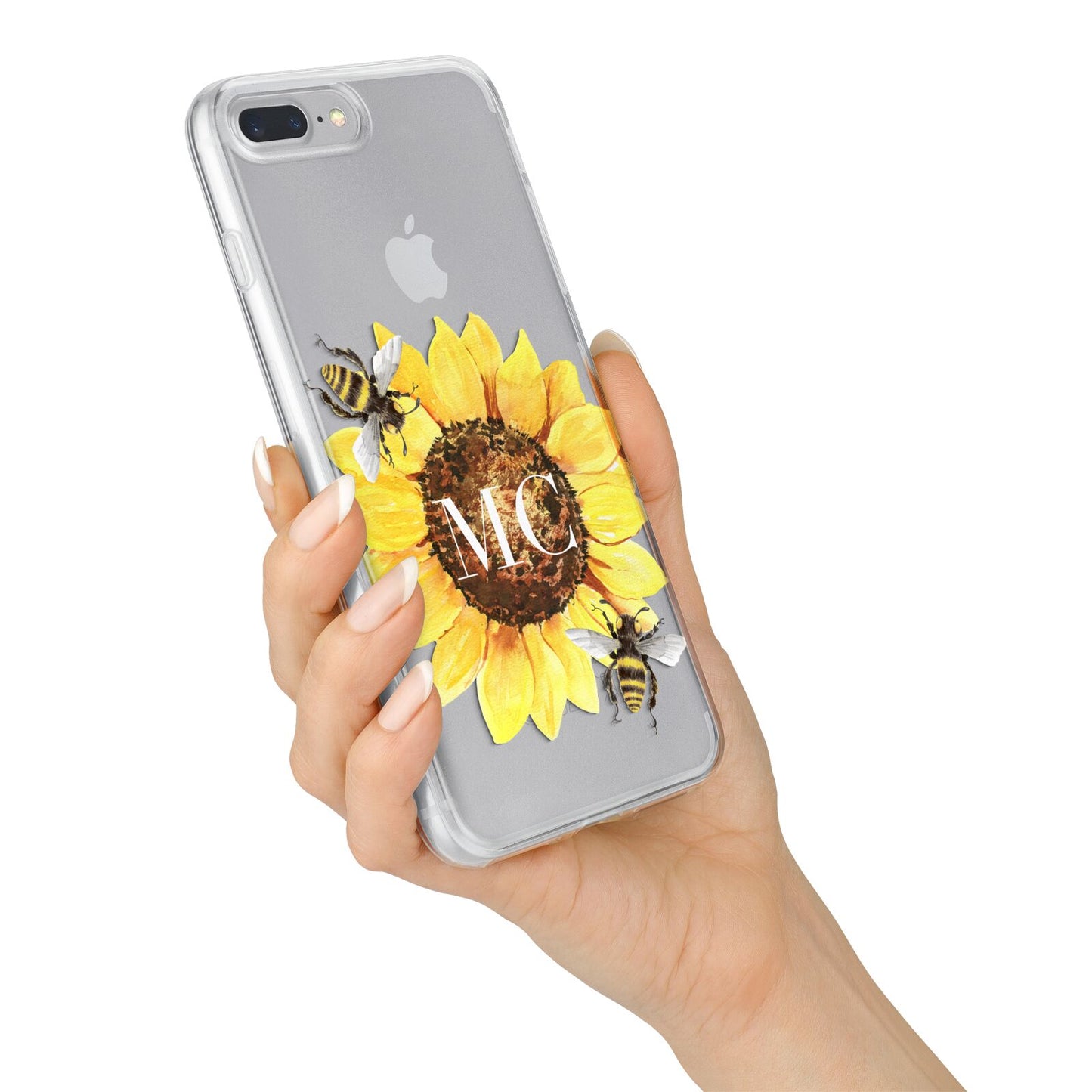 Monogrammed Sunflower with Little Bees iPhone 7 Plus Bumper Case on Silver iPhone Alternative Image
