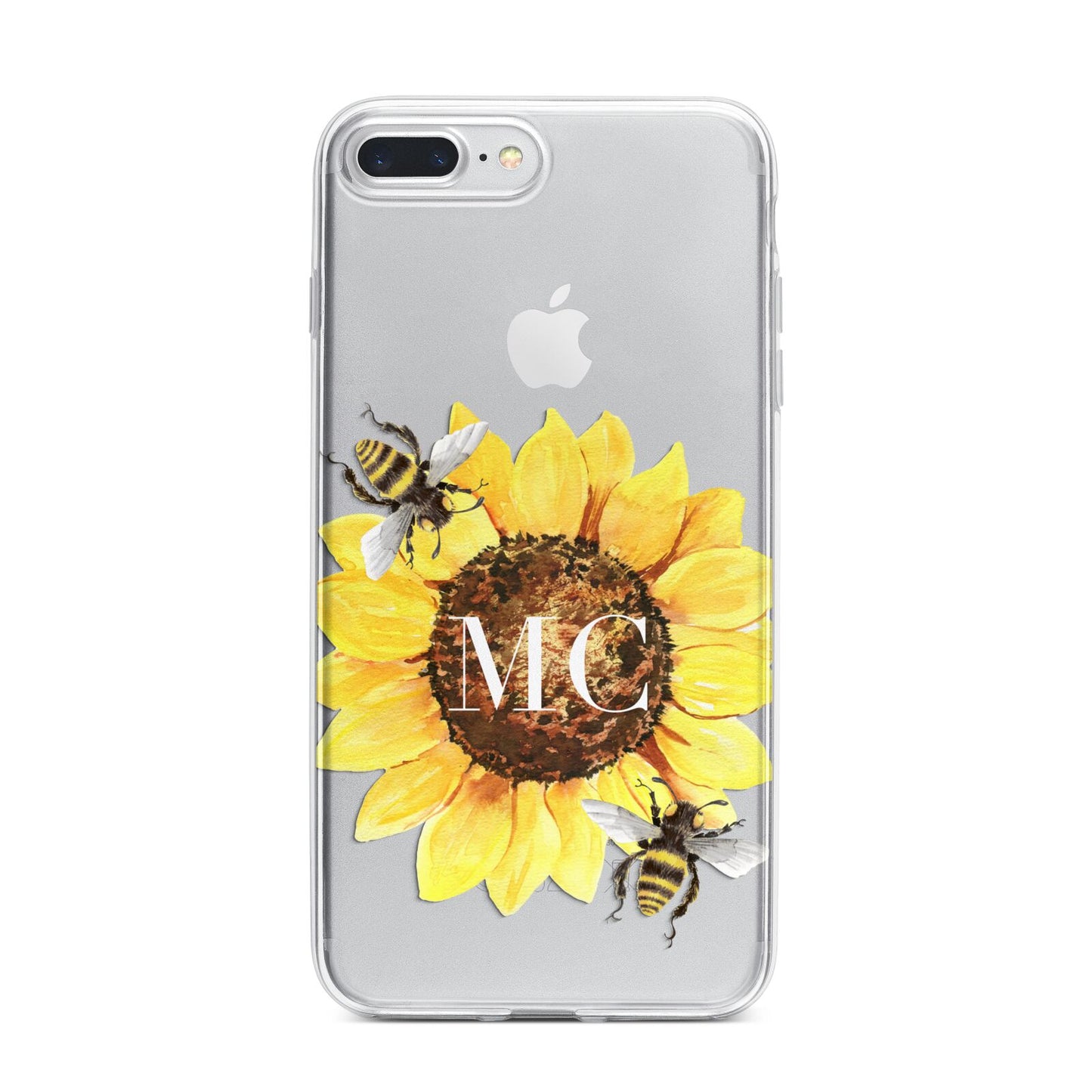 Monogrammed Sunflower with Little Bees iPhone 7 Plus Bumper Case on Silver iPhone