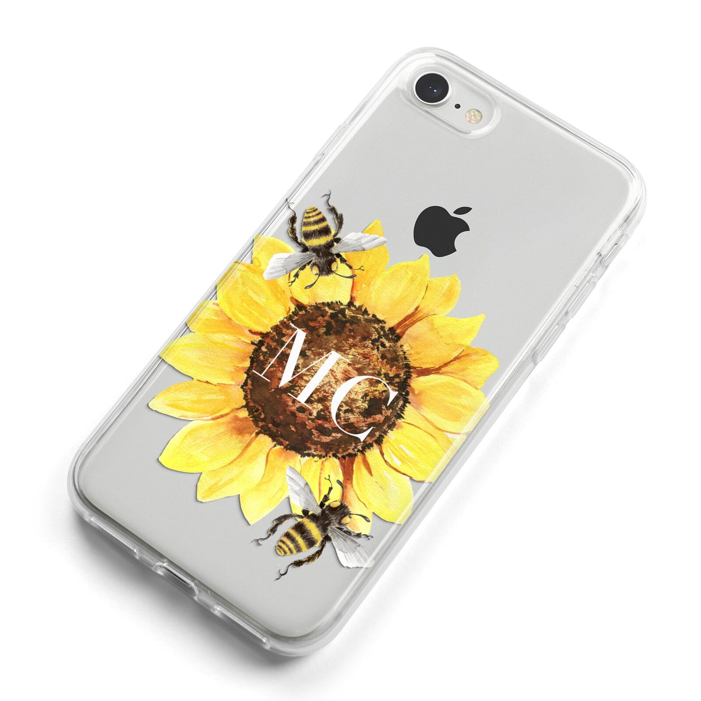 Monogrammed Sunflower with Little Bees iPhone 8 Bumper Case on Silver iPhone Alternative Image