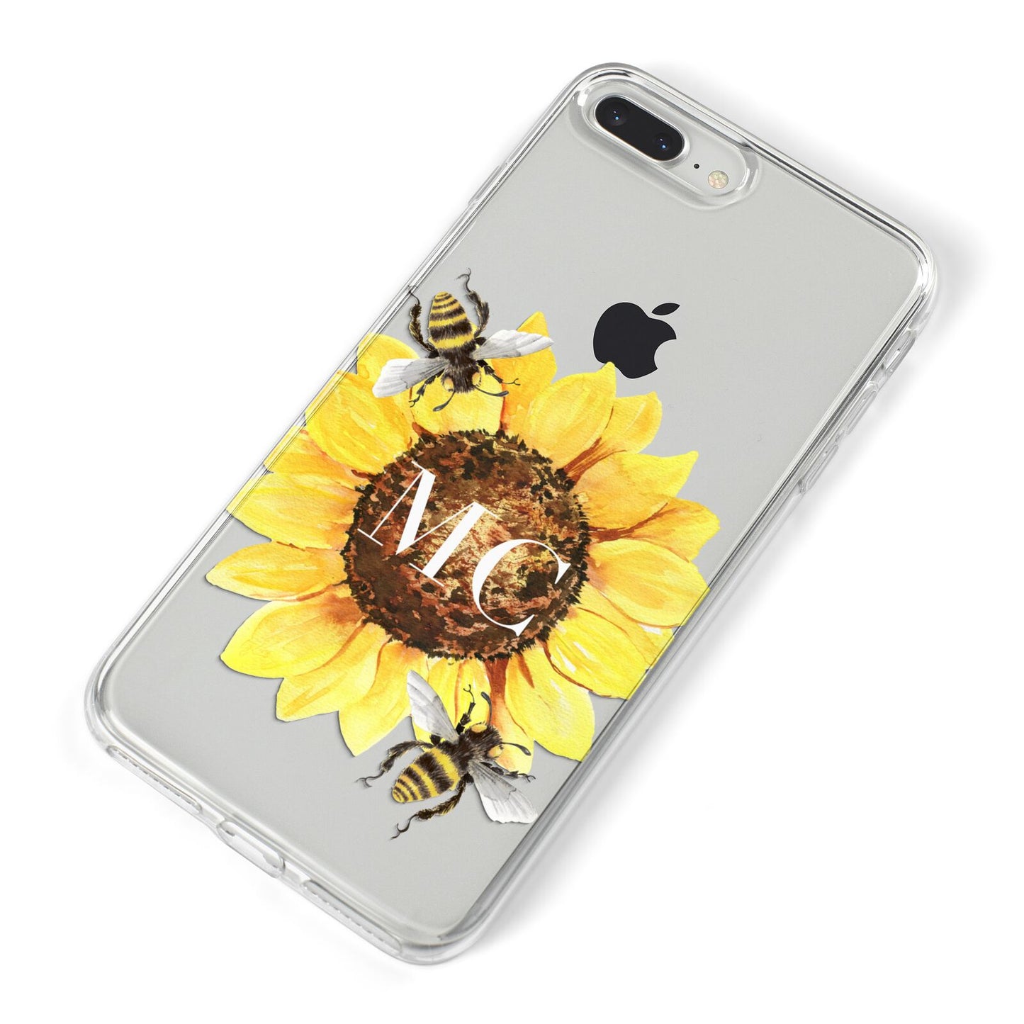 Monogrammed Sunflower with Little Bees iPhone 8 Plus Bumper Case on Silver iPhone Alternative Image