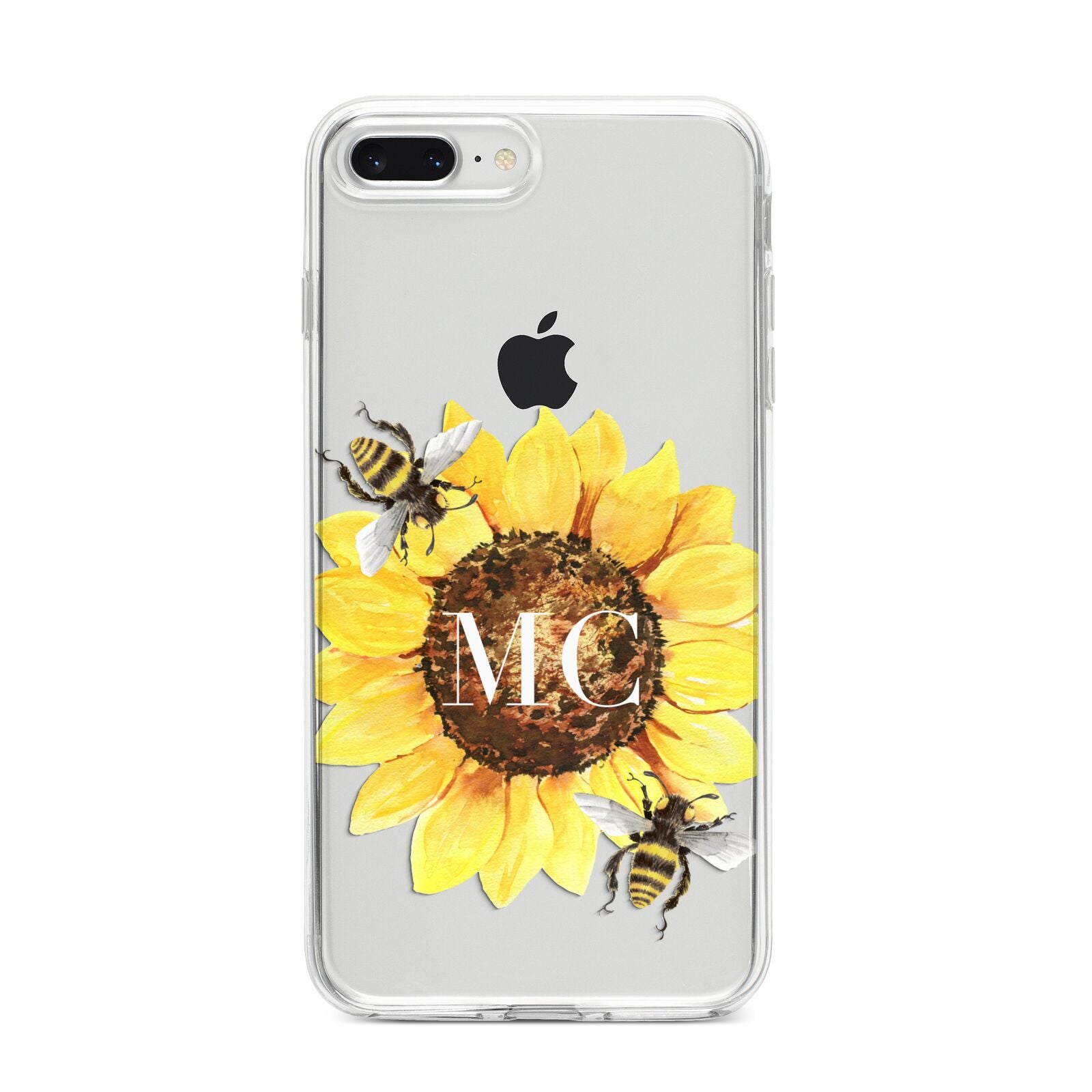 Monogrammed Sunflower with Little Bees iPhone 8 Plus Bumper Case on Silver iPhone