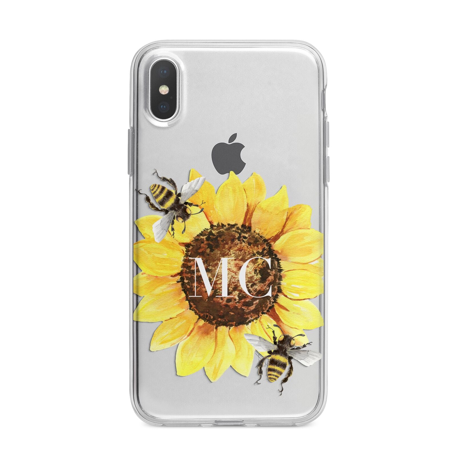 Monogrammed Sunflower with Little Bees iPhone X Bumper Case on Silver iPhone Alternative Image 1