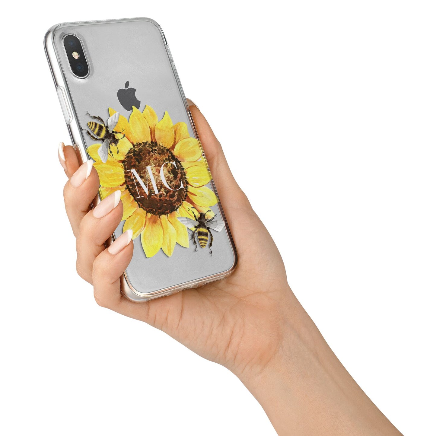 Monogrammed Sunflower with Little Bees iPhone X Bumper Case on Silver iPhone Alternative Image 2