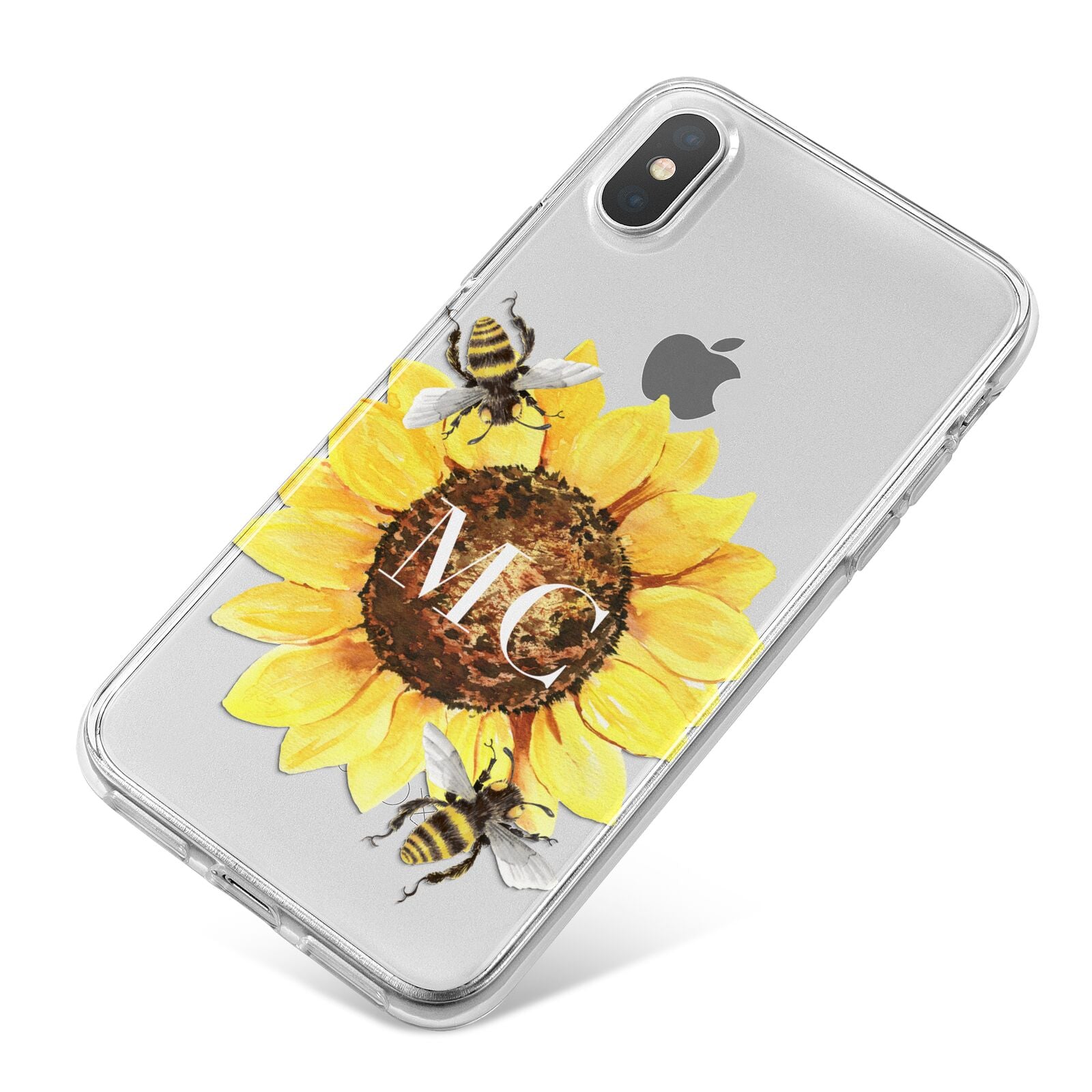 Monogrammed Sunflower with Little Bees iPhone X Bumper Case on Silver iPhone