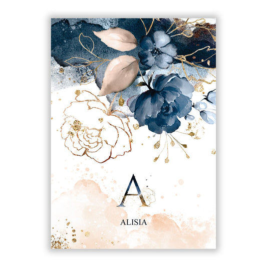 Monogrammed Watercolour Flower Elements A5 Flat Greetings Card